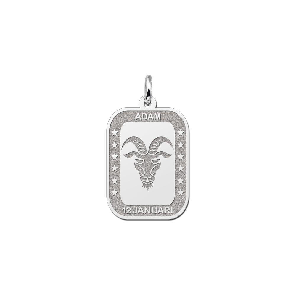 Silver rectangular pendant zodiac capricorn