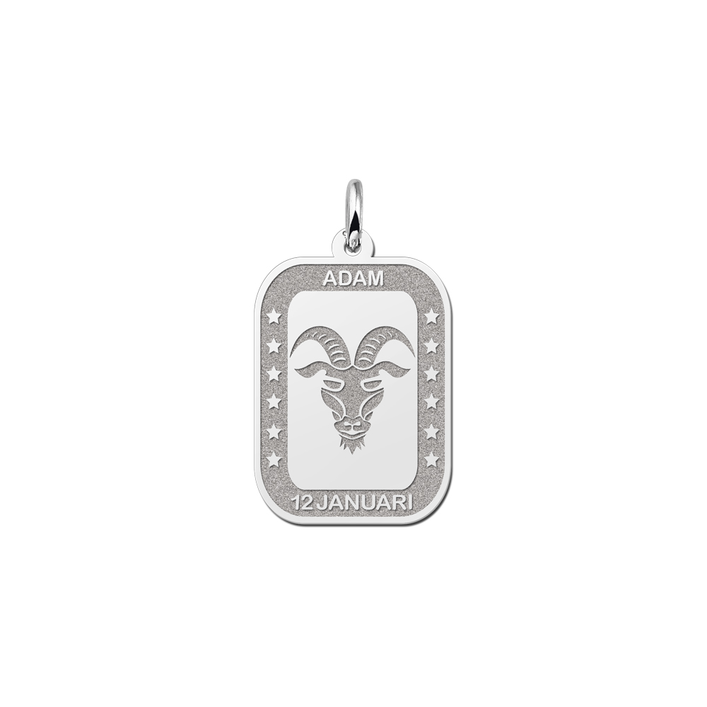 Silver Rectangular Zodiac Pendant Capricorn with Name Engraving