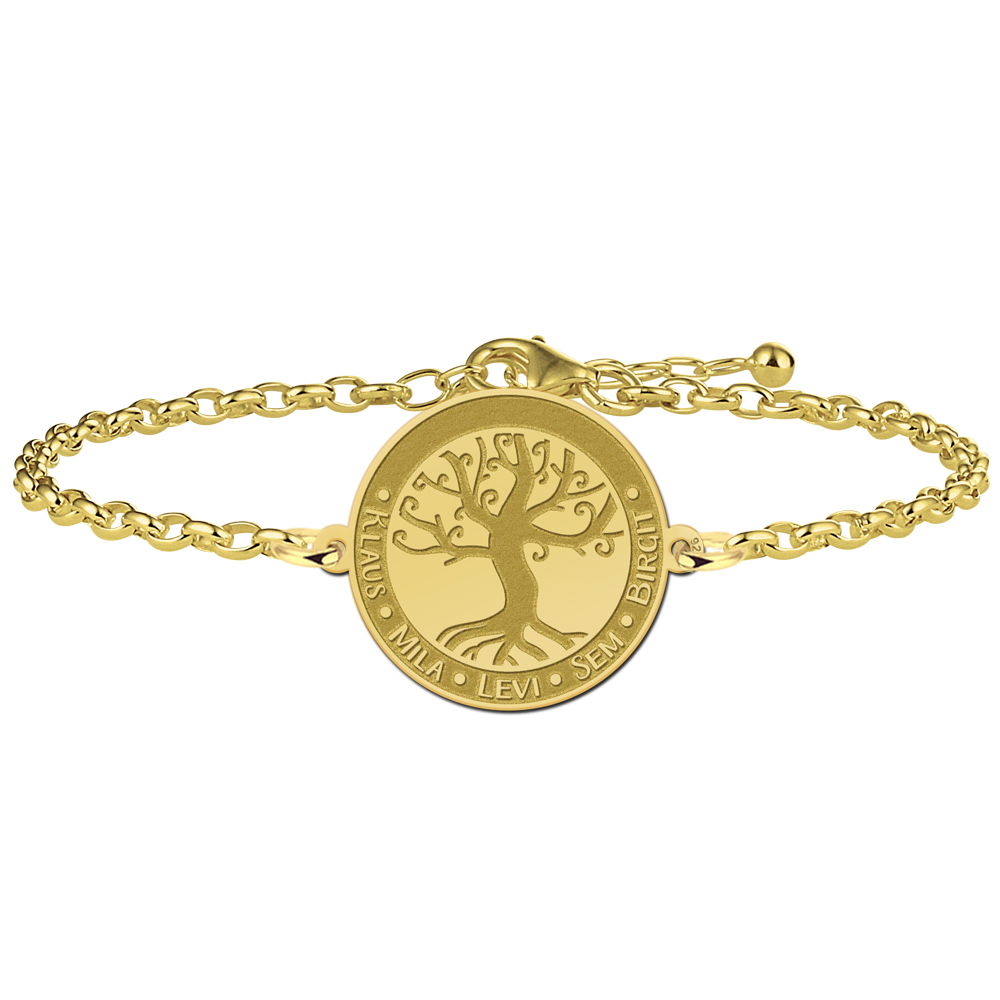 Gold Plated Round Family Tree Bracelet with Names