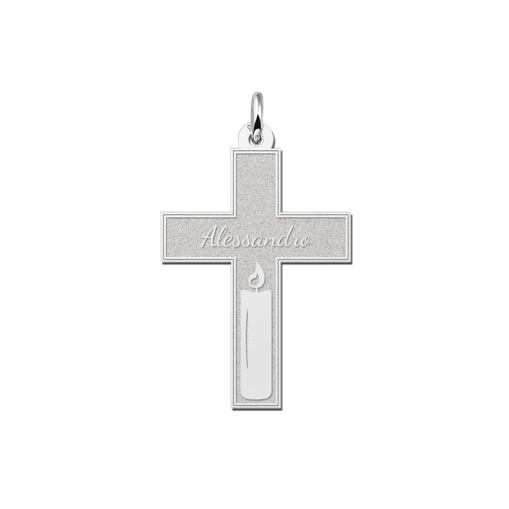 Silver Communion cross with engraving and candle