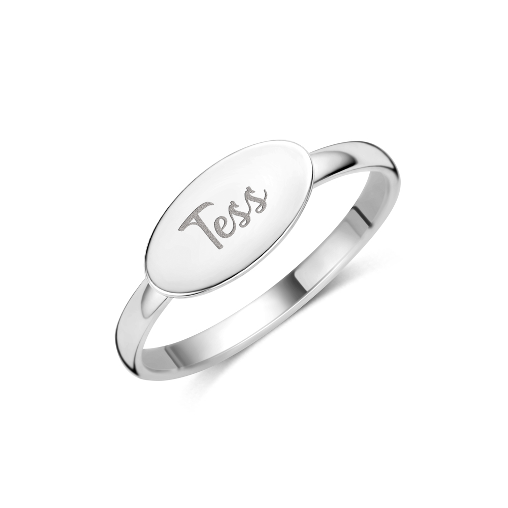 Silver oval ring with name