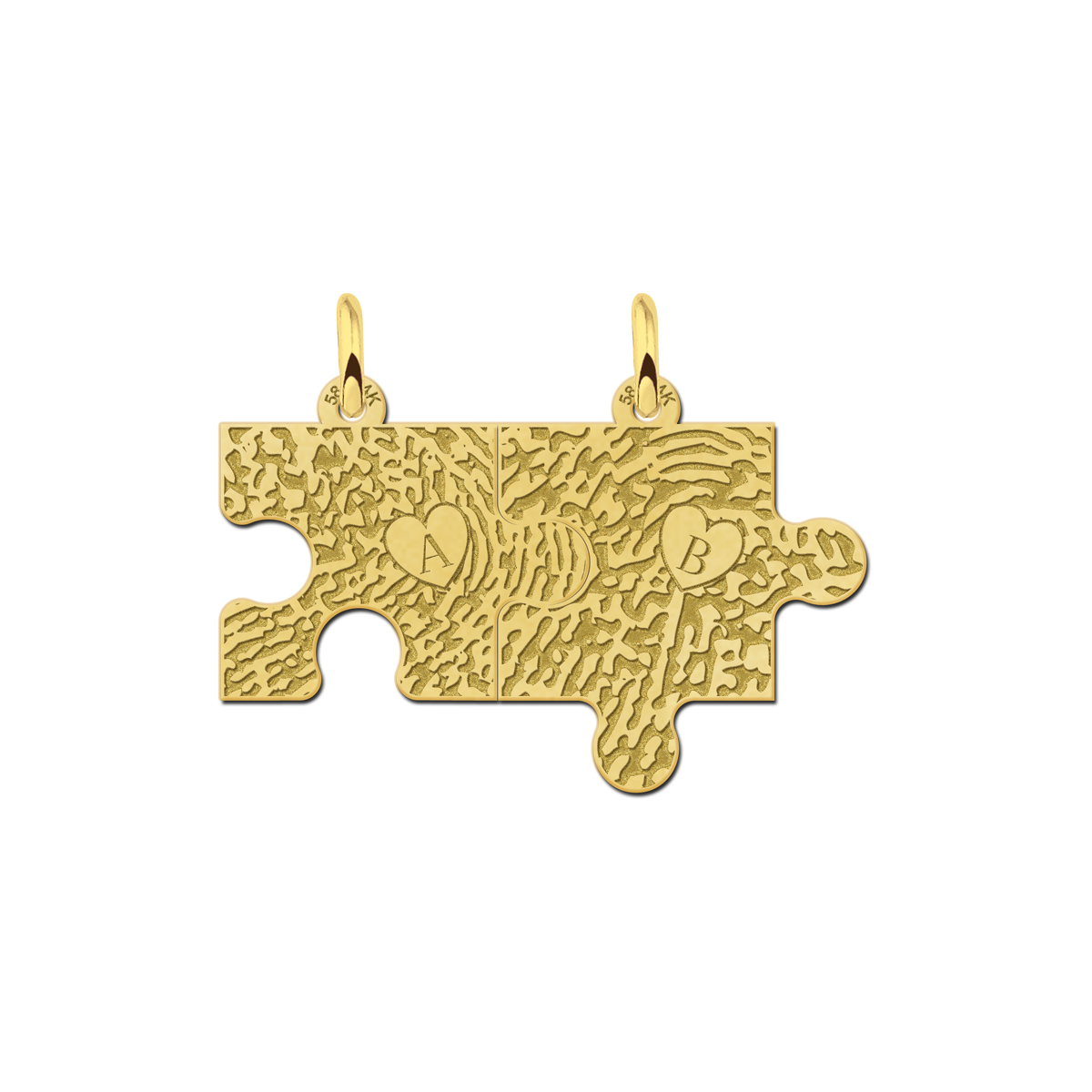 Gold Friendship Puzzle Necklace with Fingerprint & Initial