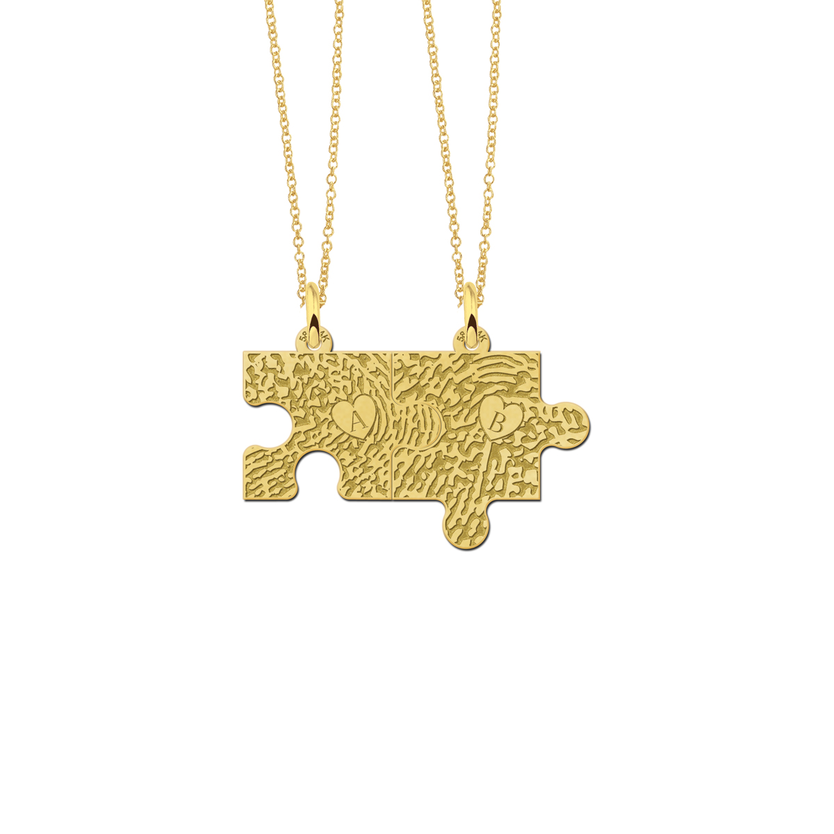 Gold Friendship Puzzle Necklace with Fingerprint & Initial