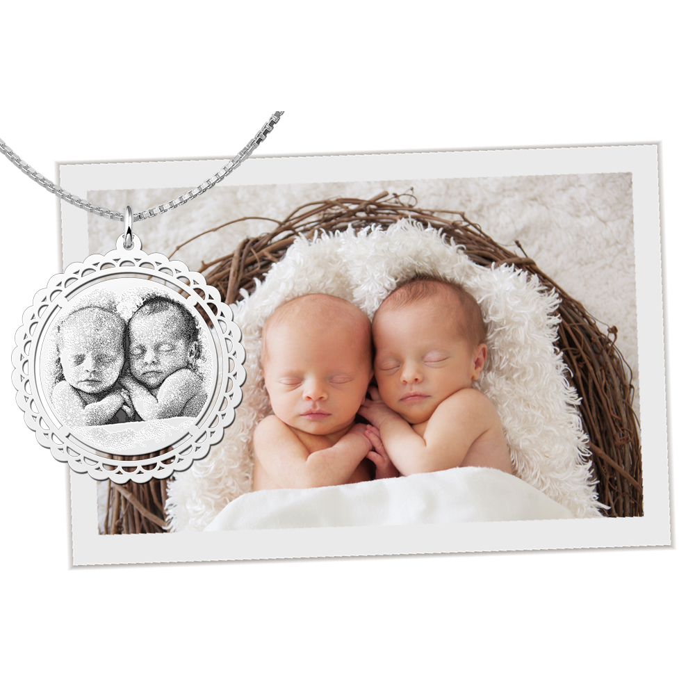 Photo engraved pendant round silver