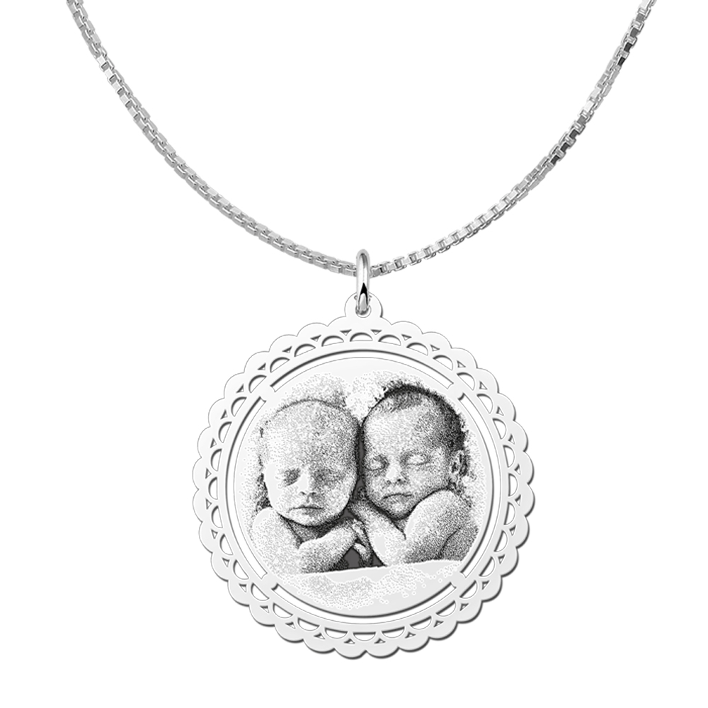 Photo engraved pendant round silver