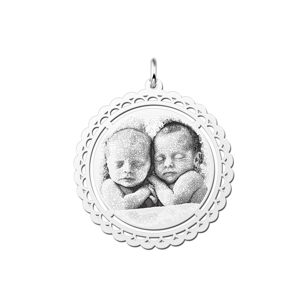 Photo engraved pendant round silver