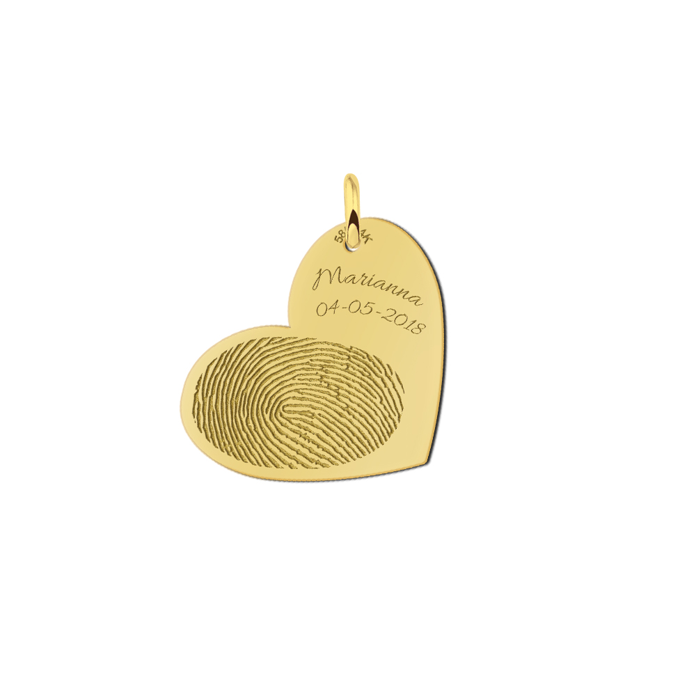 Gold fingerprint heart pendant