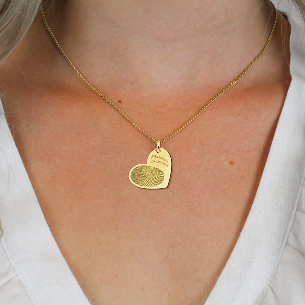 Gold fingerprint heart pendant