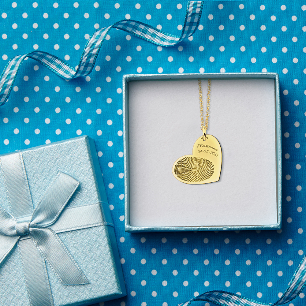 Gold fingerprint heart pendant
