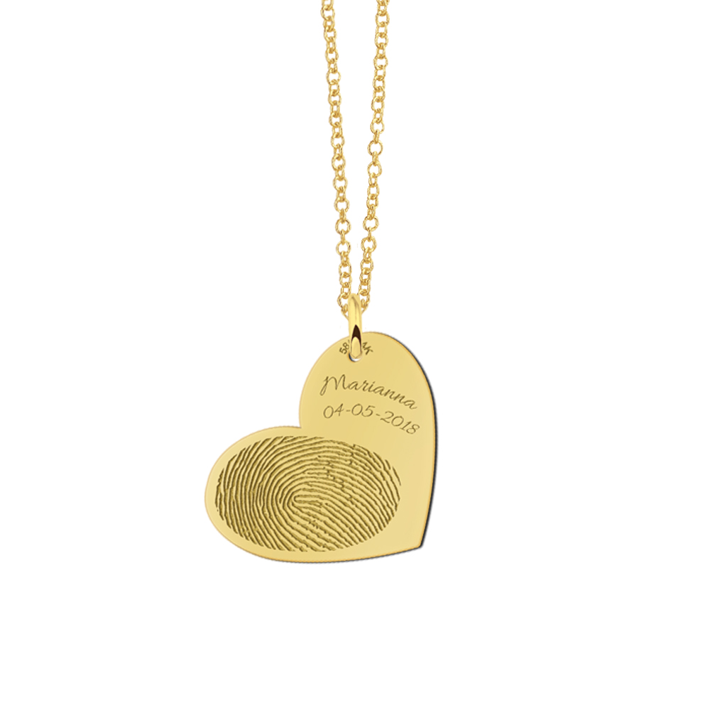 Gold fingerprint heart pendant