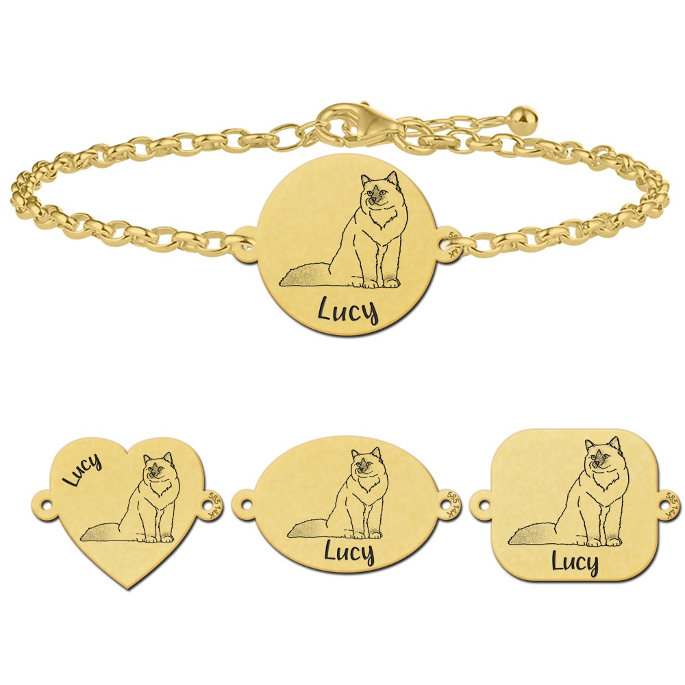 Gold bracelet cat with engraving Birman