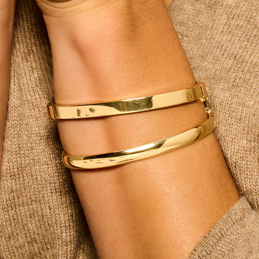 Gold bangle bracelet flat 6mm