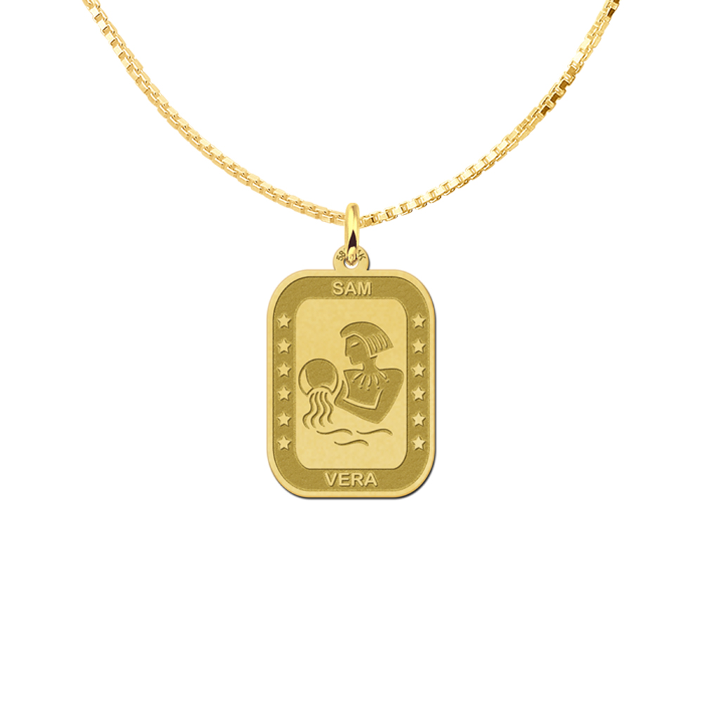 Gold rectangular pendant zodiac aquarius