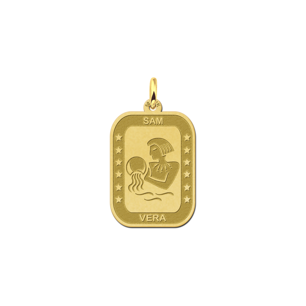 Gold rectangular pendant zodiac aquarius