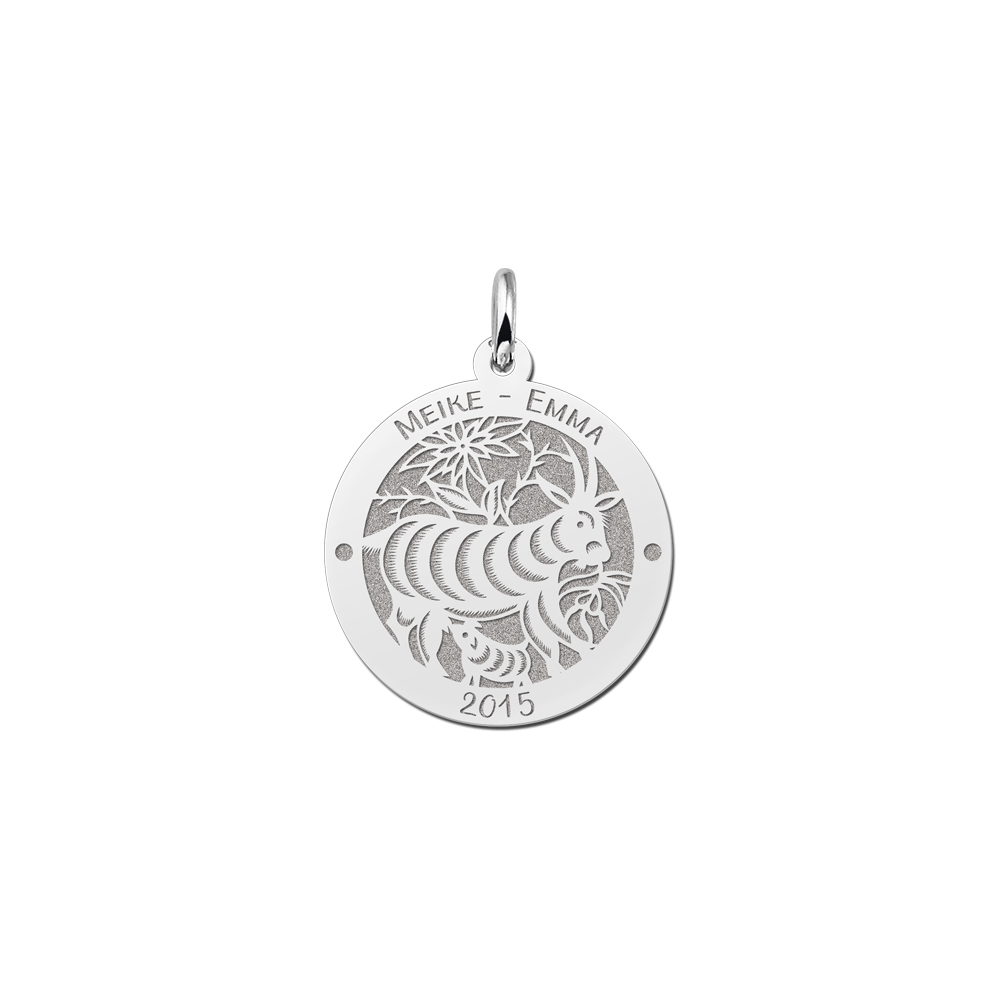 Silver round chinese zodiac pendant sheep