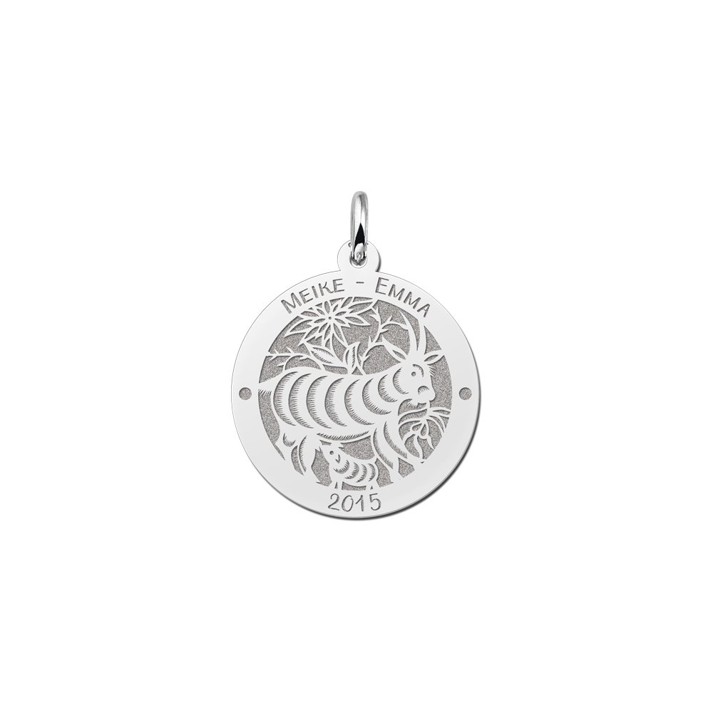 Silver Round Chinese Zodiac Pendant Goat with Name Engraving