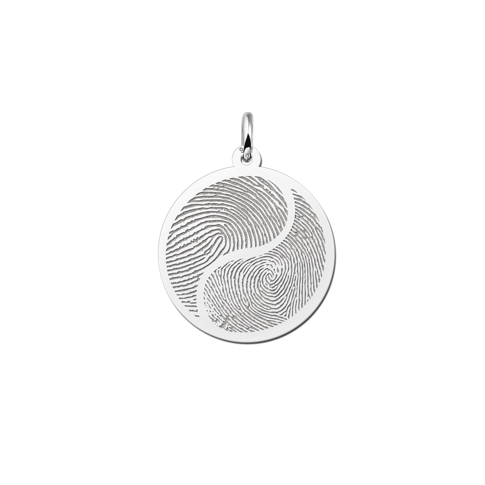 Silver round pendant with two fingerprints Yin Yang