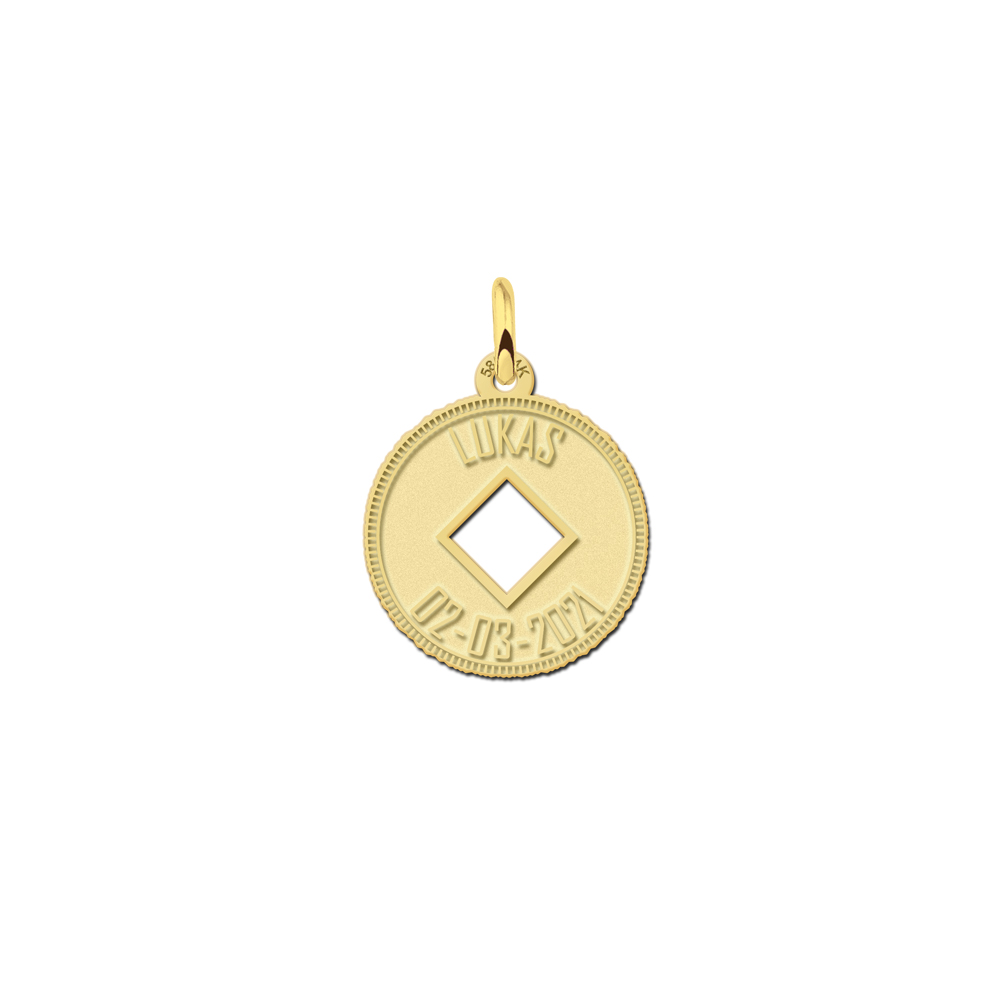 Gold coin necklace with rhombus and engraving