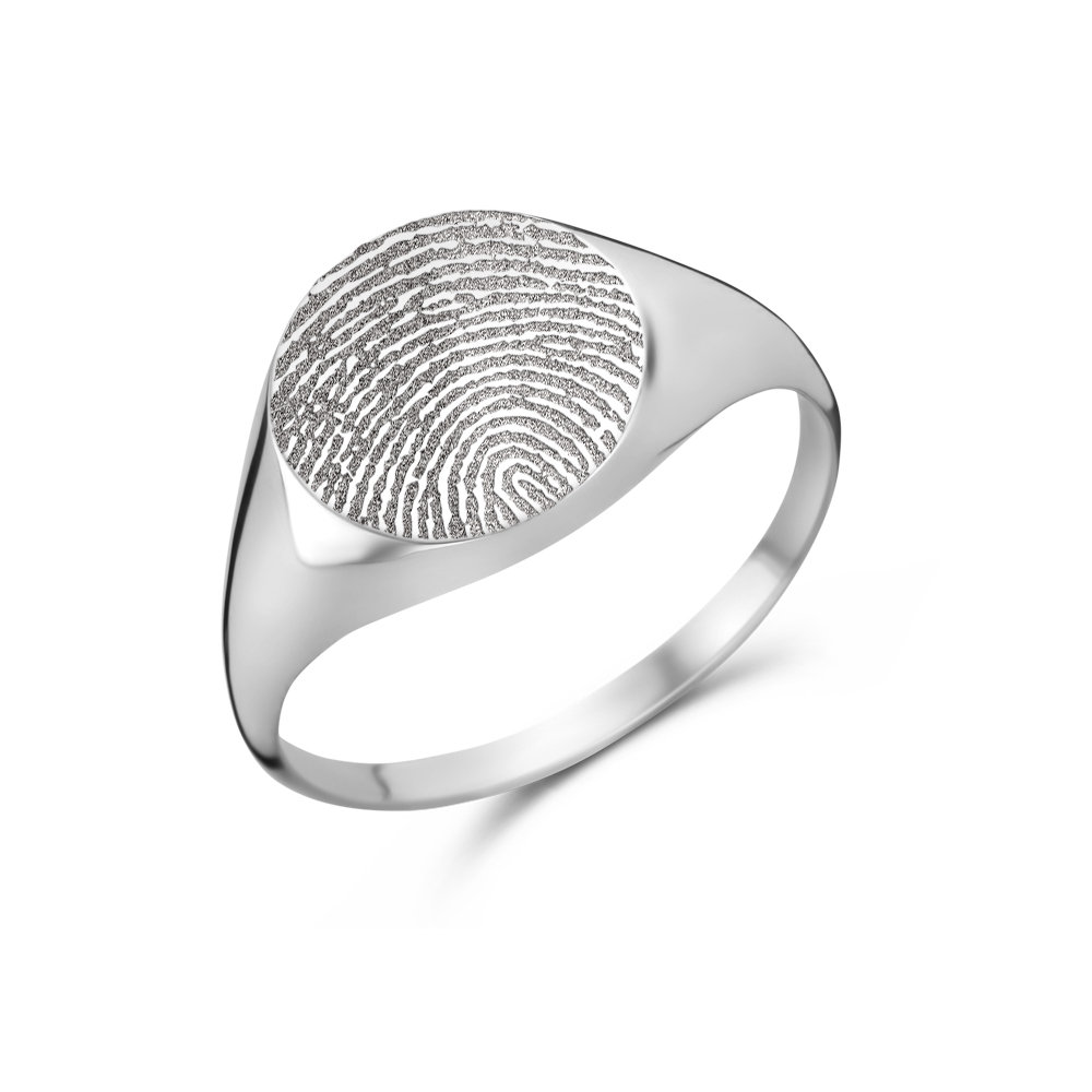Silver signet ring round with fingerprint