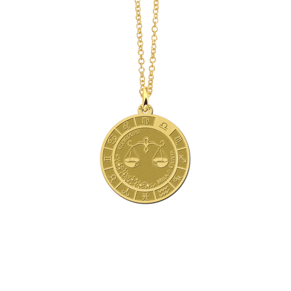 Gold round pendant zodiac libra