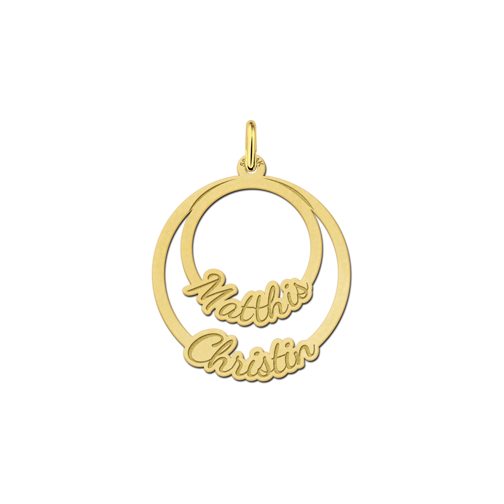 Gold round pendant for two names