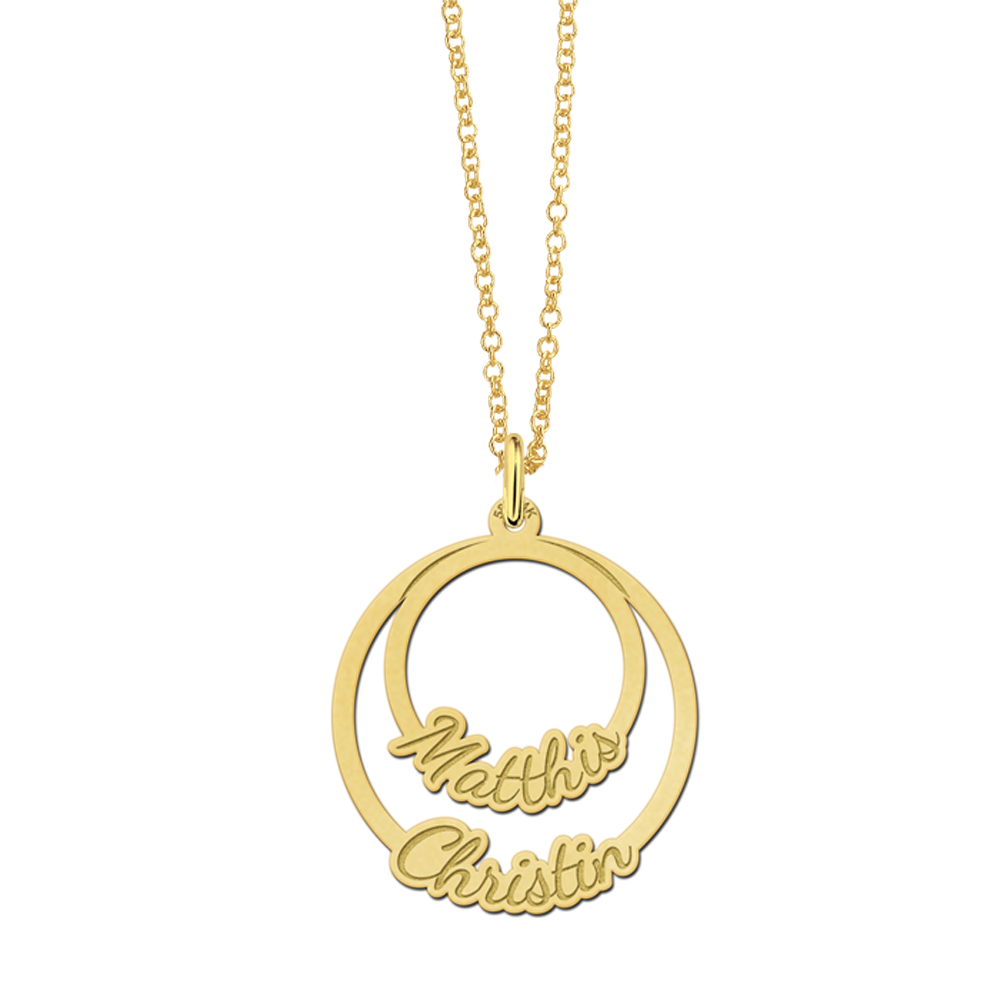 Gold round pendant for two names
