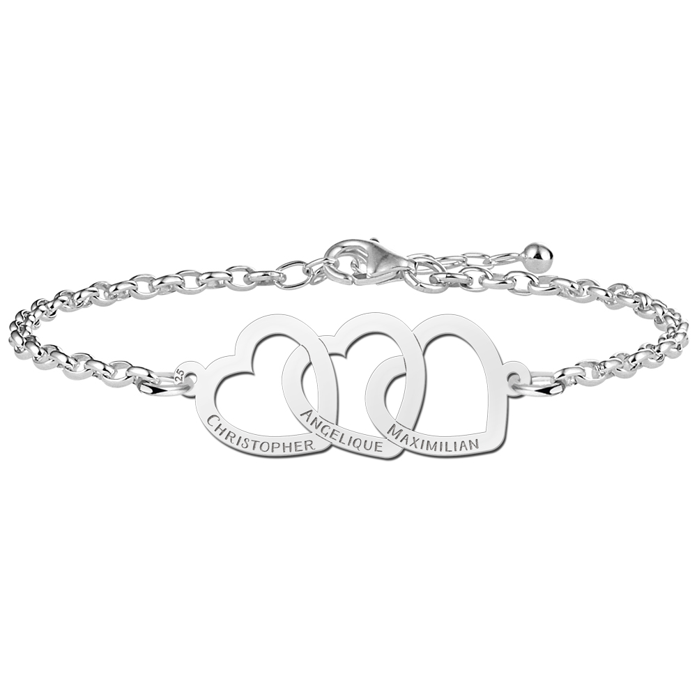 Silver bracelet with three hearts