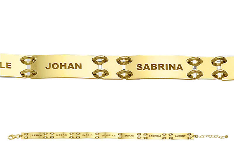 Gold name bracelet with 7 names