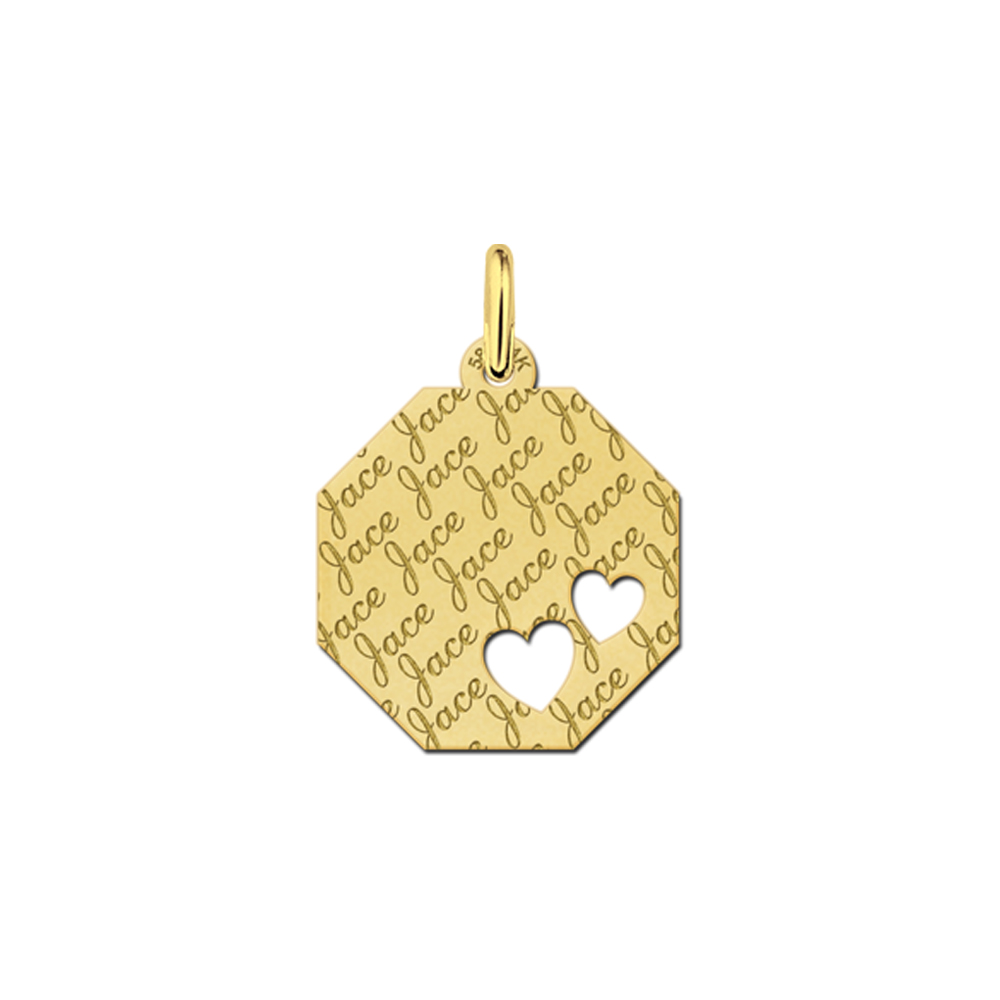 Fully Engraved Solid Gold Necklace with Hearts
