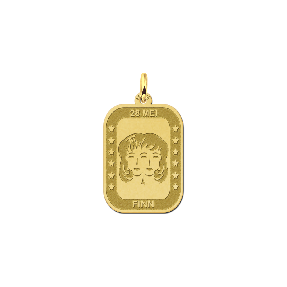Gold rectangular pendant zodiac gemini
