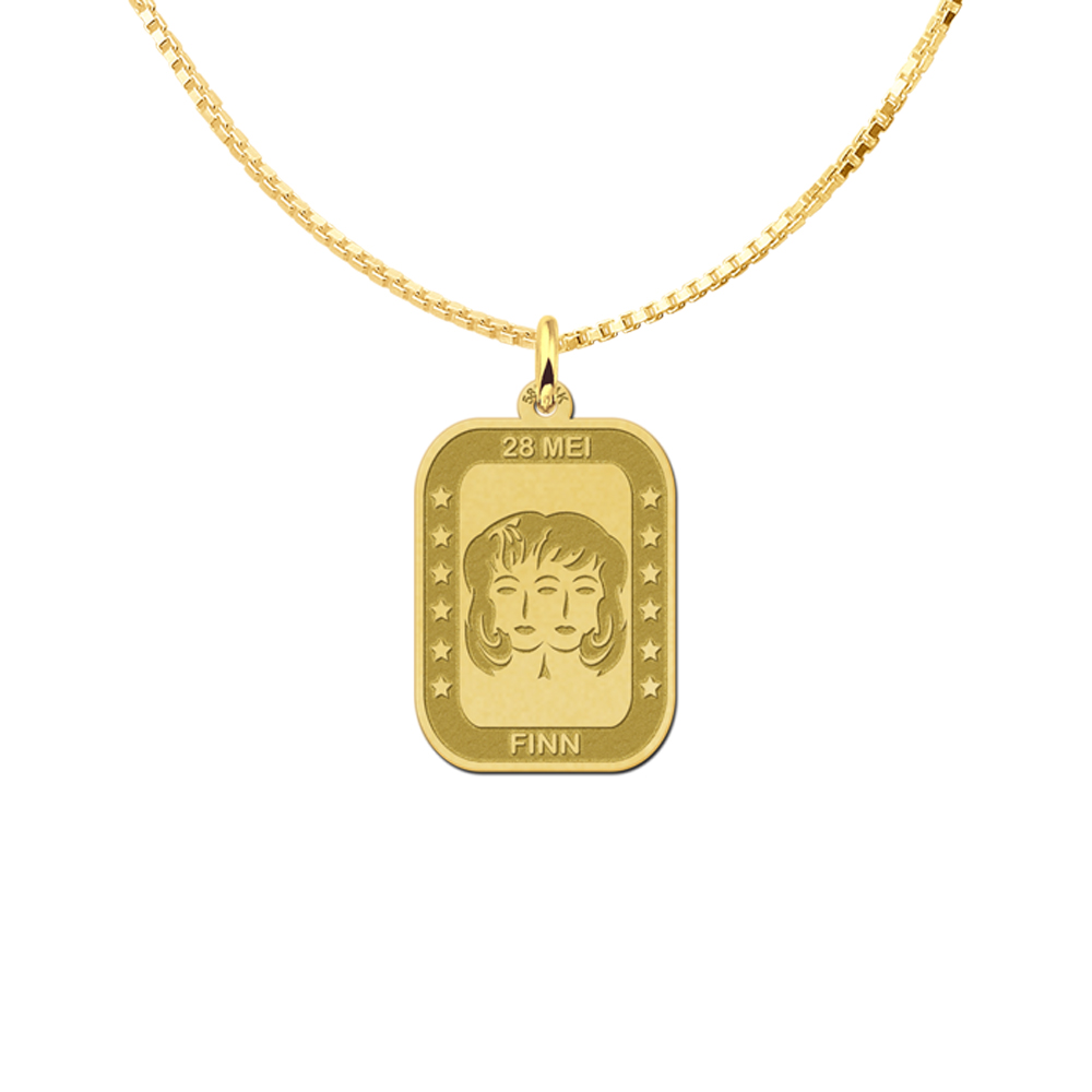 Gold rectangular pendant zodiac gemini