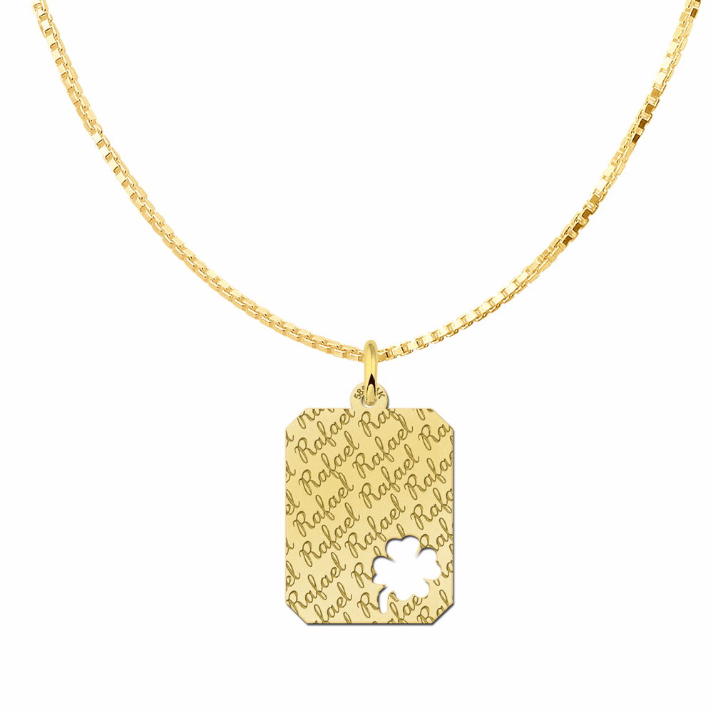 Gold rectangle16 nametag repeat engraving 4leafclover