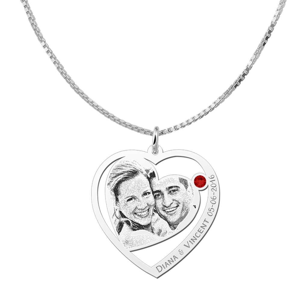 Photo pendant with heart and birthstone silver