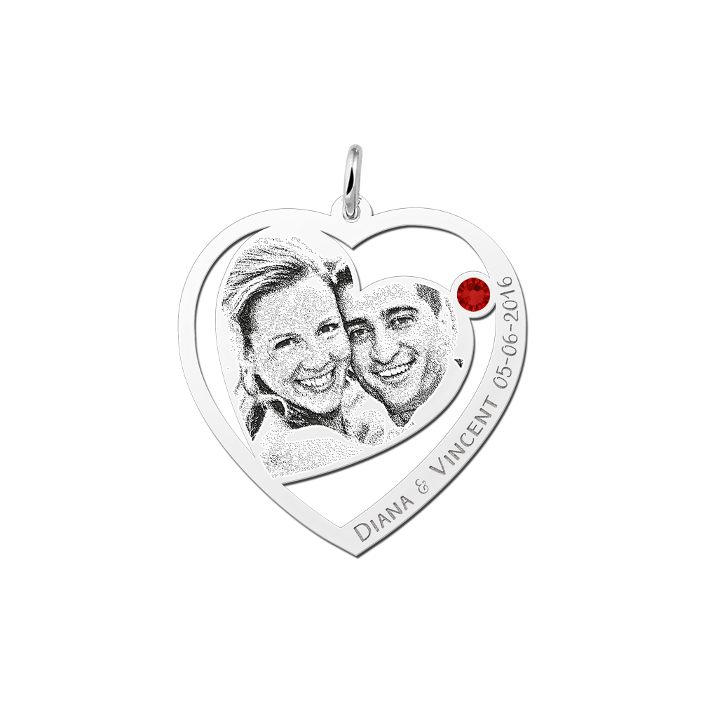 Photo pendant with heart and birthstone silver