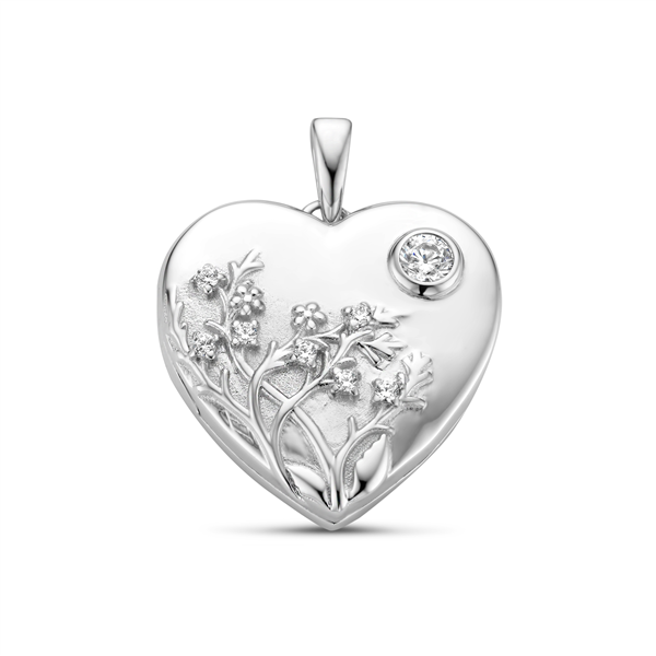 Silver Medallion in heart shape and flower decoration