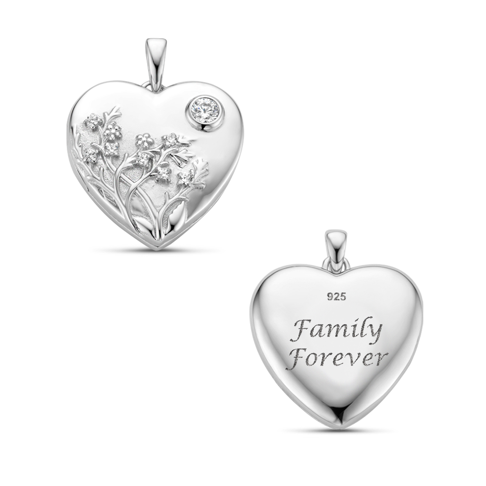 Silver Medallion in heart shape and flower decoration