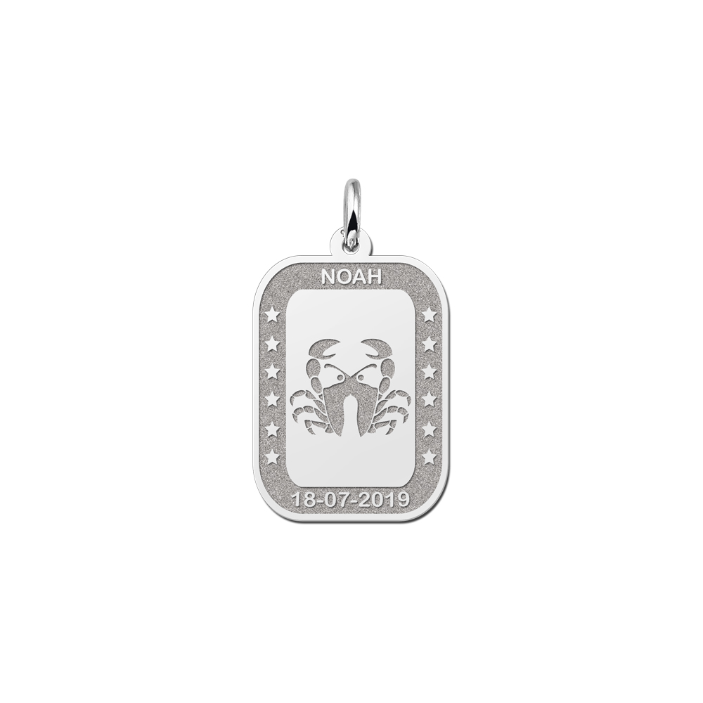 Silver Rectangular Zodiac Pendant Cancer with Name Engraving