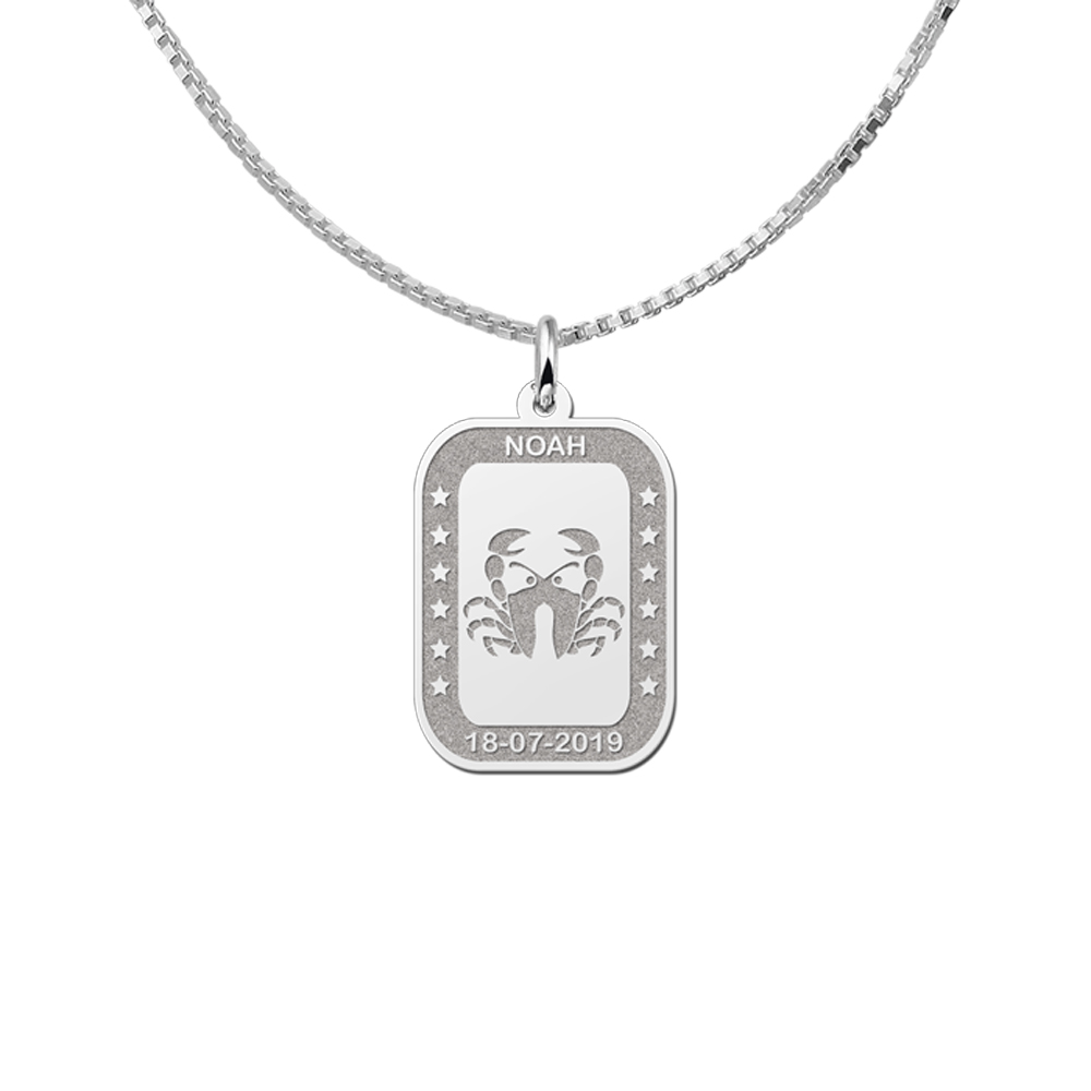 Silver rectangular pendant zodiac cancer