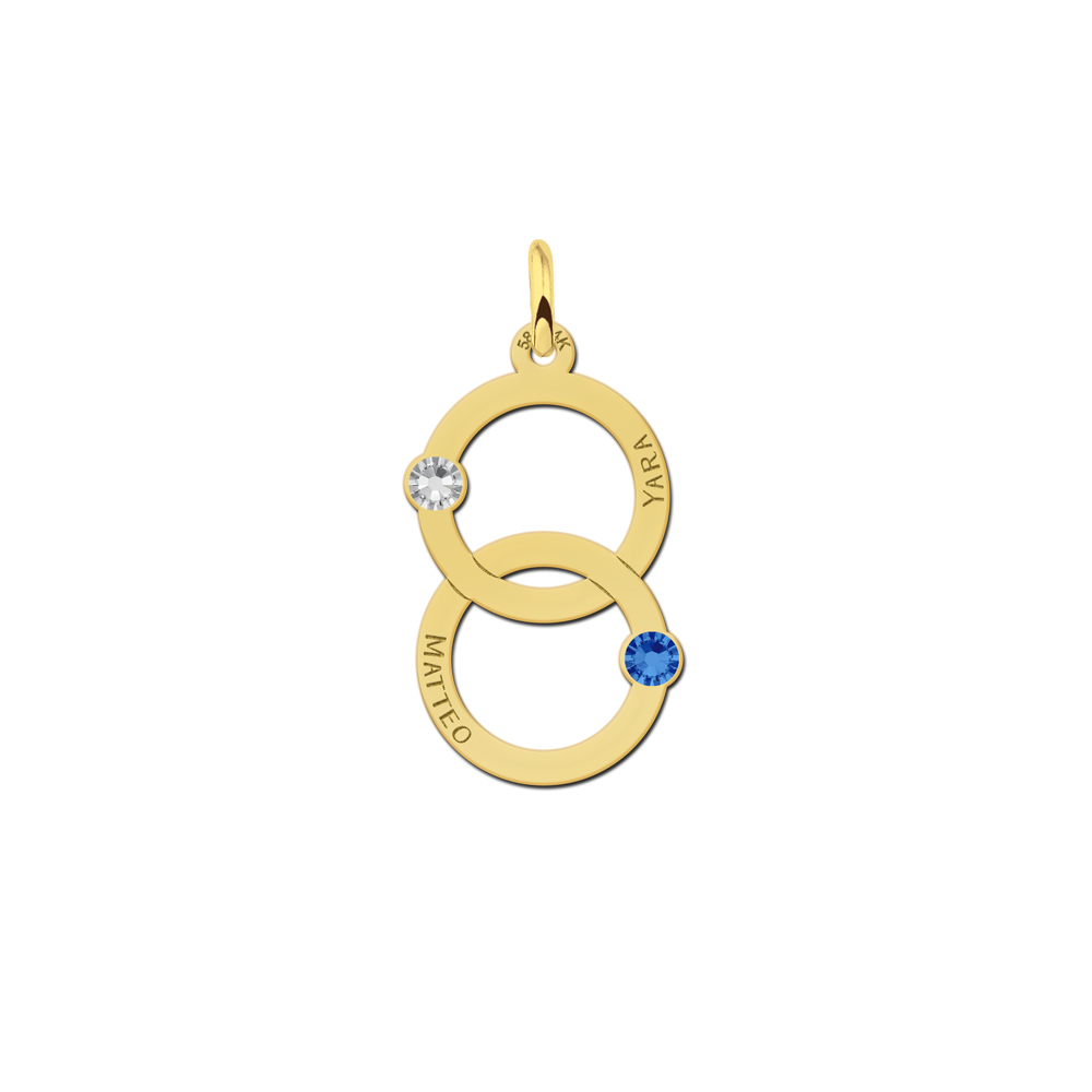 Gold family pendant with two circles and birthstone