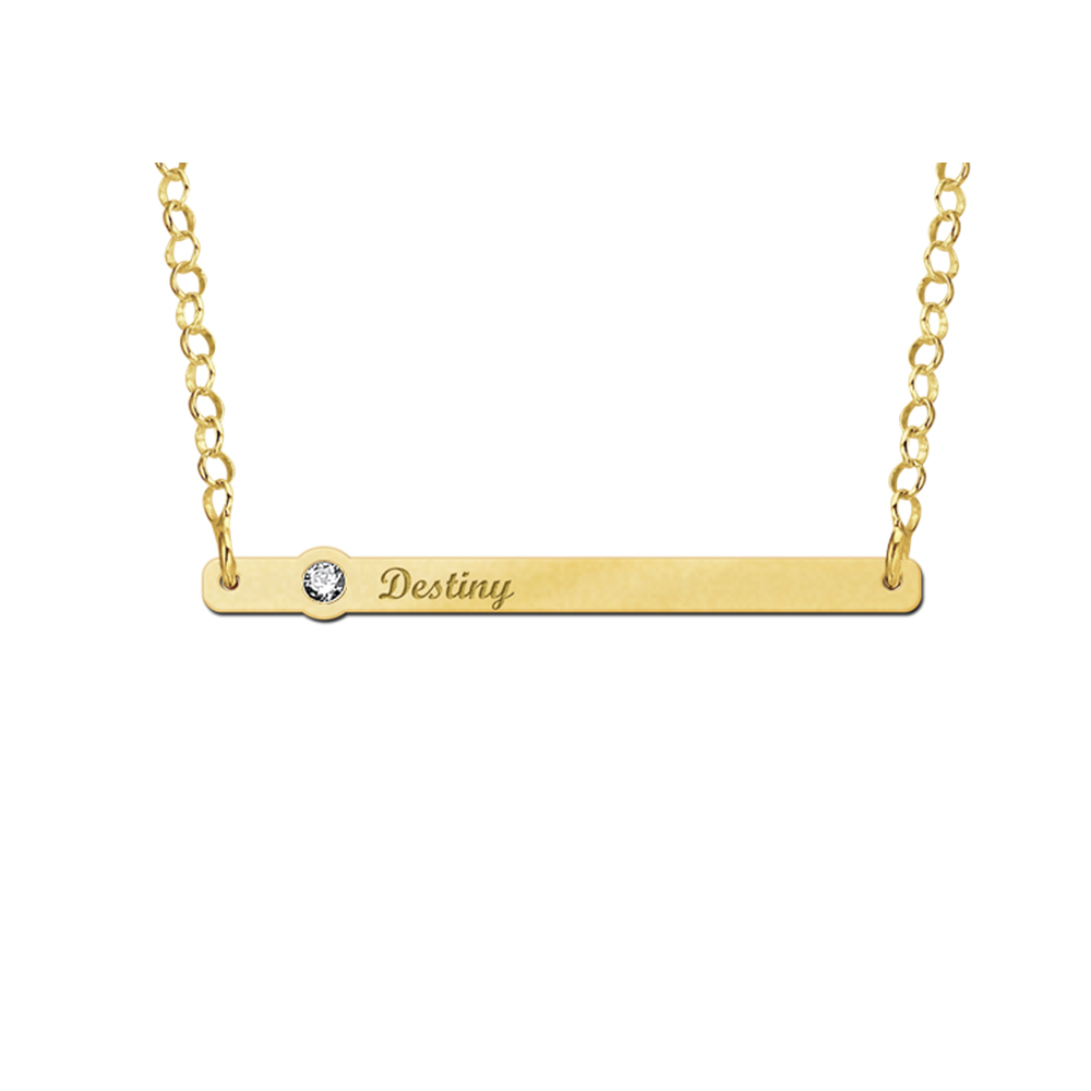 Golden Bar Necklace with Zirconia