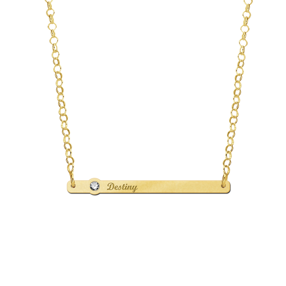 Golden Bar Necklace with Zirconia