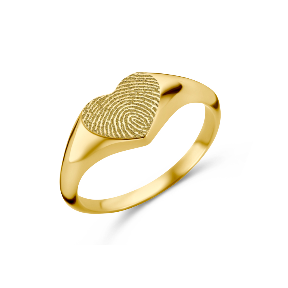 Gold Signet Ring with Heart Shaped Fingerprint
