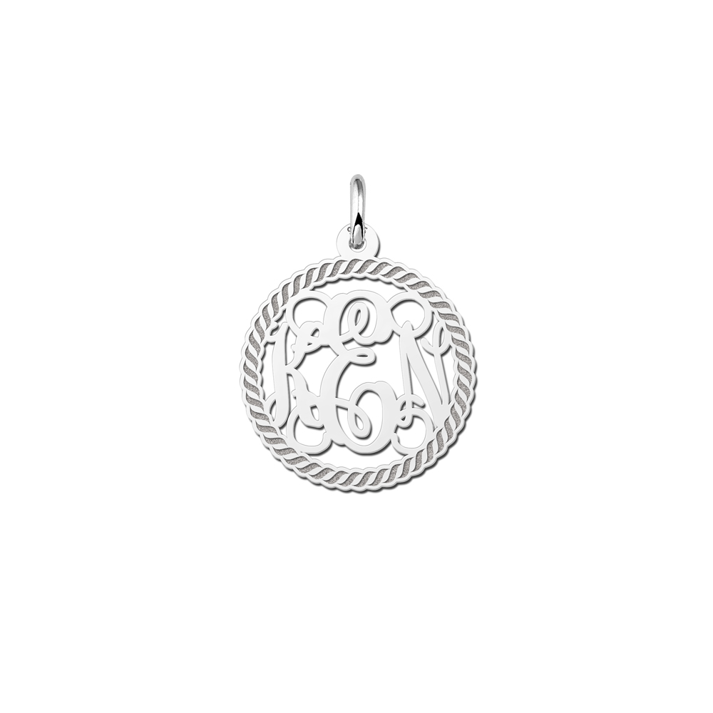 Silver Monogram Necklace with Engraved Border, Small