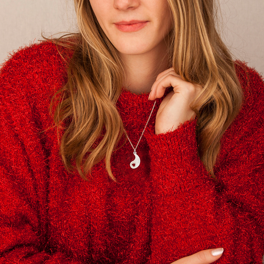 Silver friendship necklace YinYang with hearts