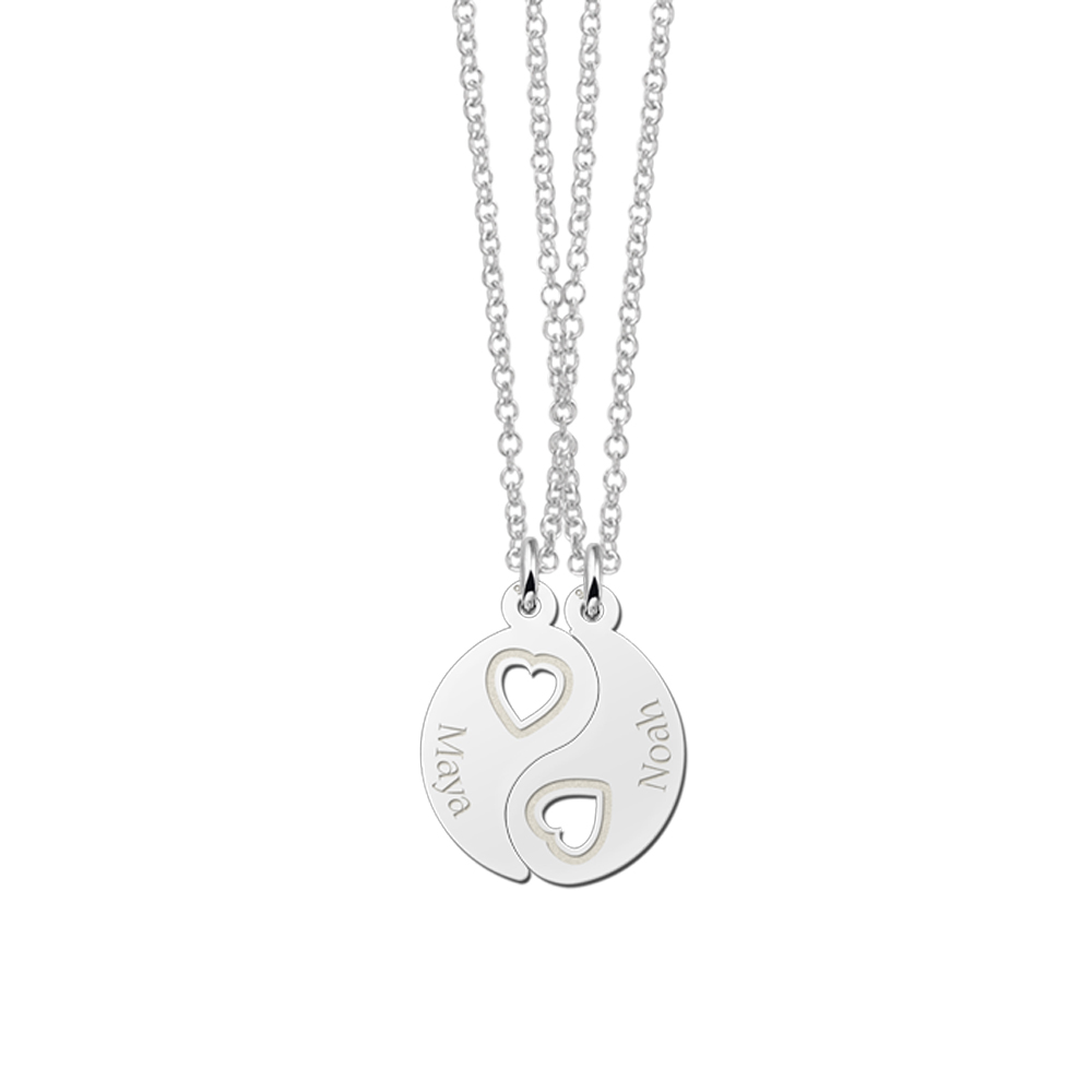 Silver friendship necklace YinYang with hearts