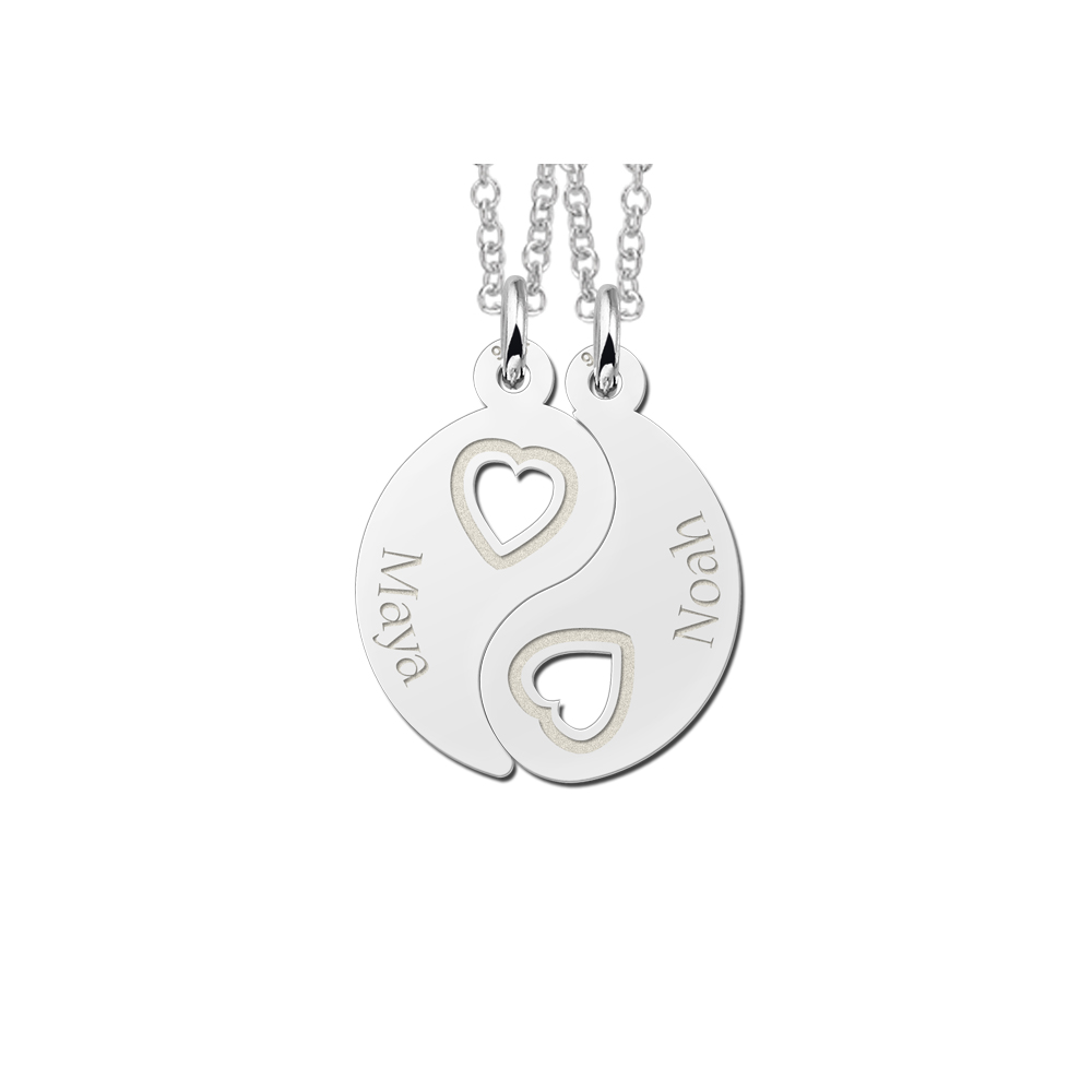 Silver friendship necklace YinYang with hearts