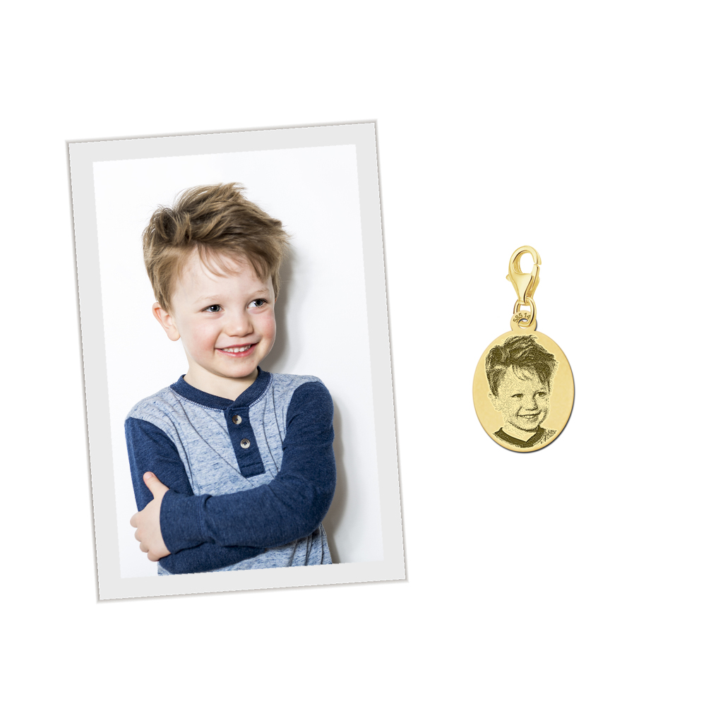 Photo pendant oval with carabiner gold