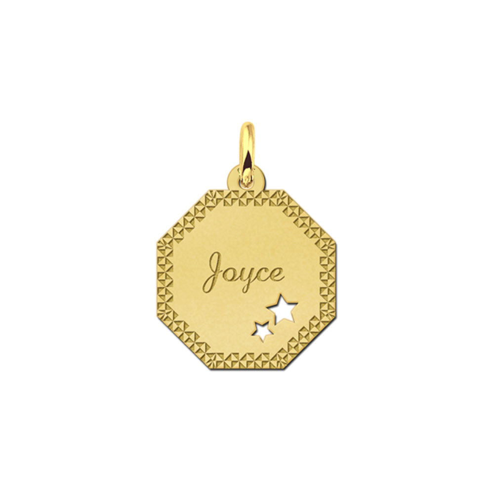 Gold-plated octagonal pendant with decorative border and stars