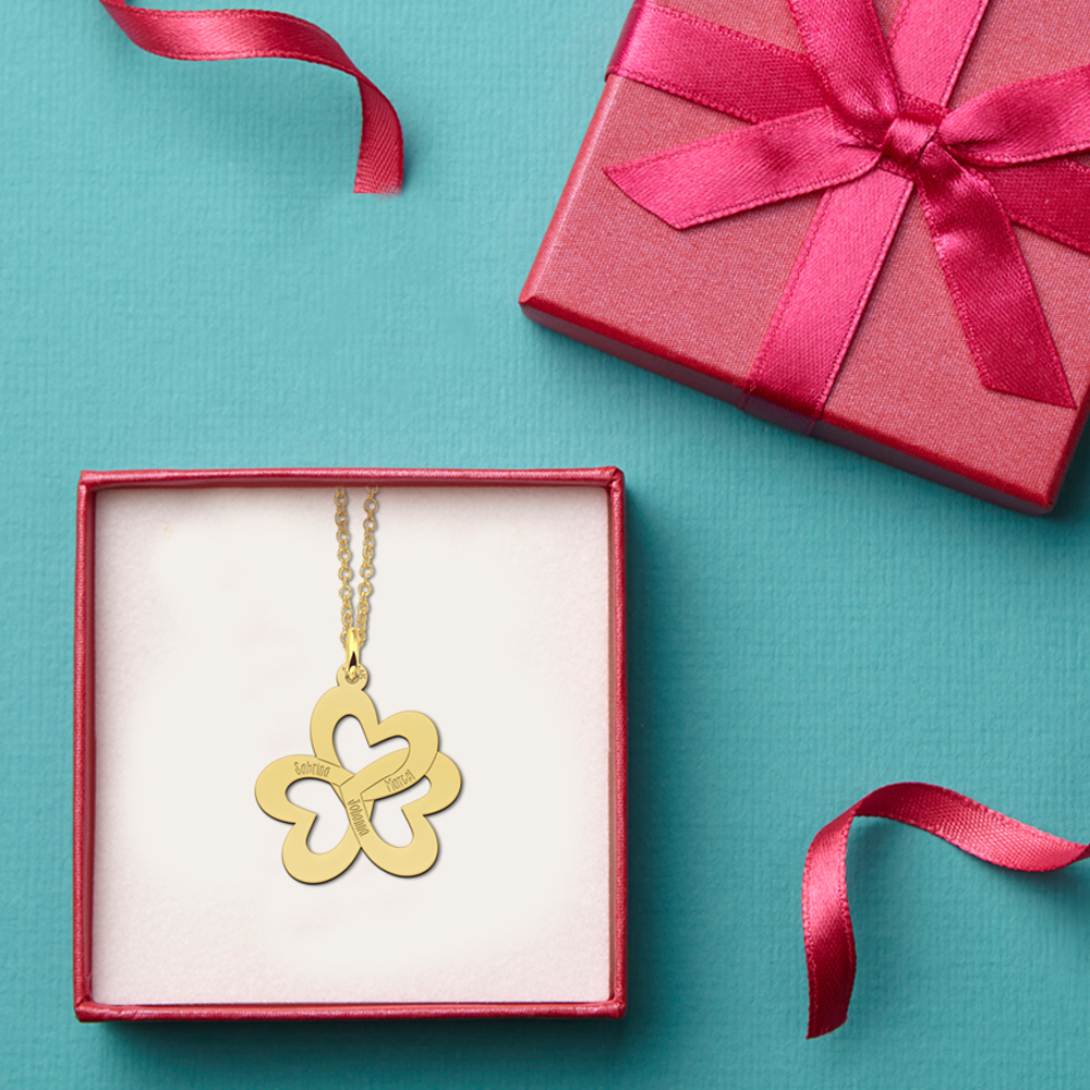 Gold triple heart necklace with names