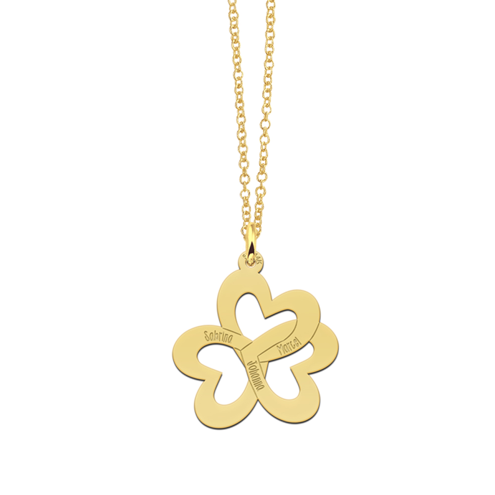 Gold triple heart necklace with names